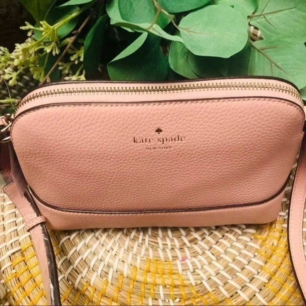 Kate Spade New York Pink Pebbled Leather Crossbody Bag Gold Logo NWT